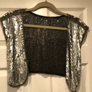 Silver cropped Sequin Vest